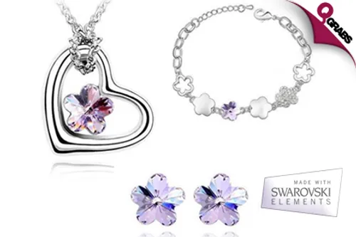 For QR135, Get a Delicate Swarovski Elements Crystal Flower Necklace, Bracelet & Earrings Set! (QR550 Value)